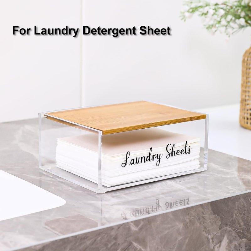 VOTLEVT Acrylic Laundry Detergent Sheets Holder with Bamboo Lid, Laundry Soap Sheets Container Box Dispenser for Laundry Room - Image 4